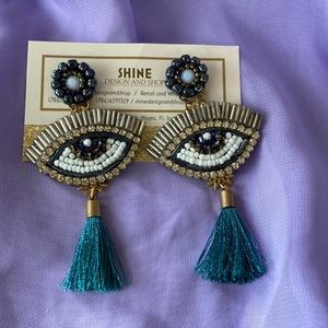 Shine Design & Shop hand beaded tassel evil eye earrings